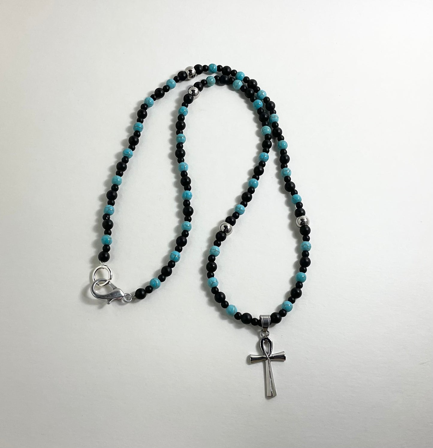 Ankh Necklace with Stainless Steel and Magnasite Accents