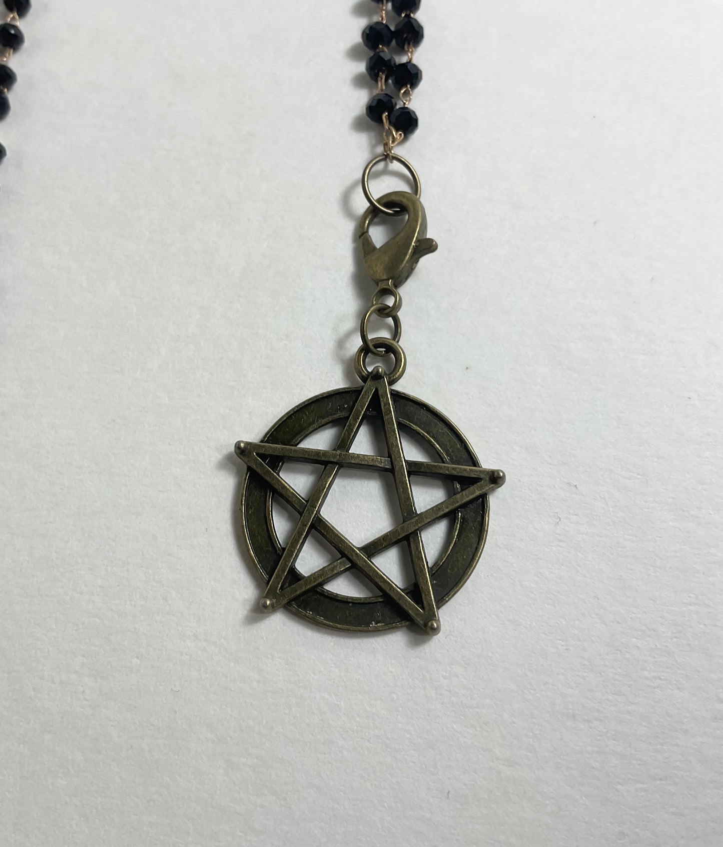 Bronze Tone Pentacle with Extended Points on Beaded Chain