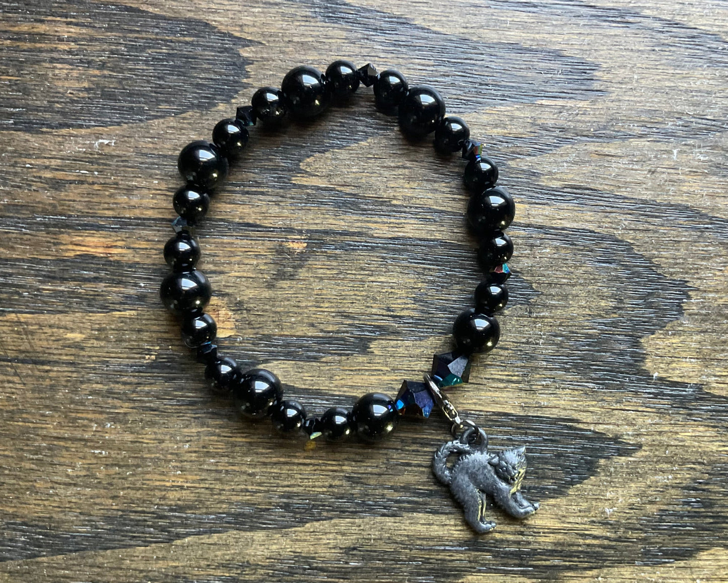 Black Cat Charm Stretch Bracelet