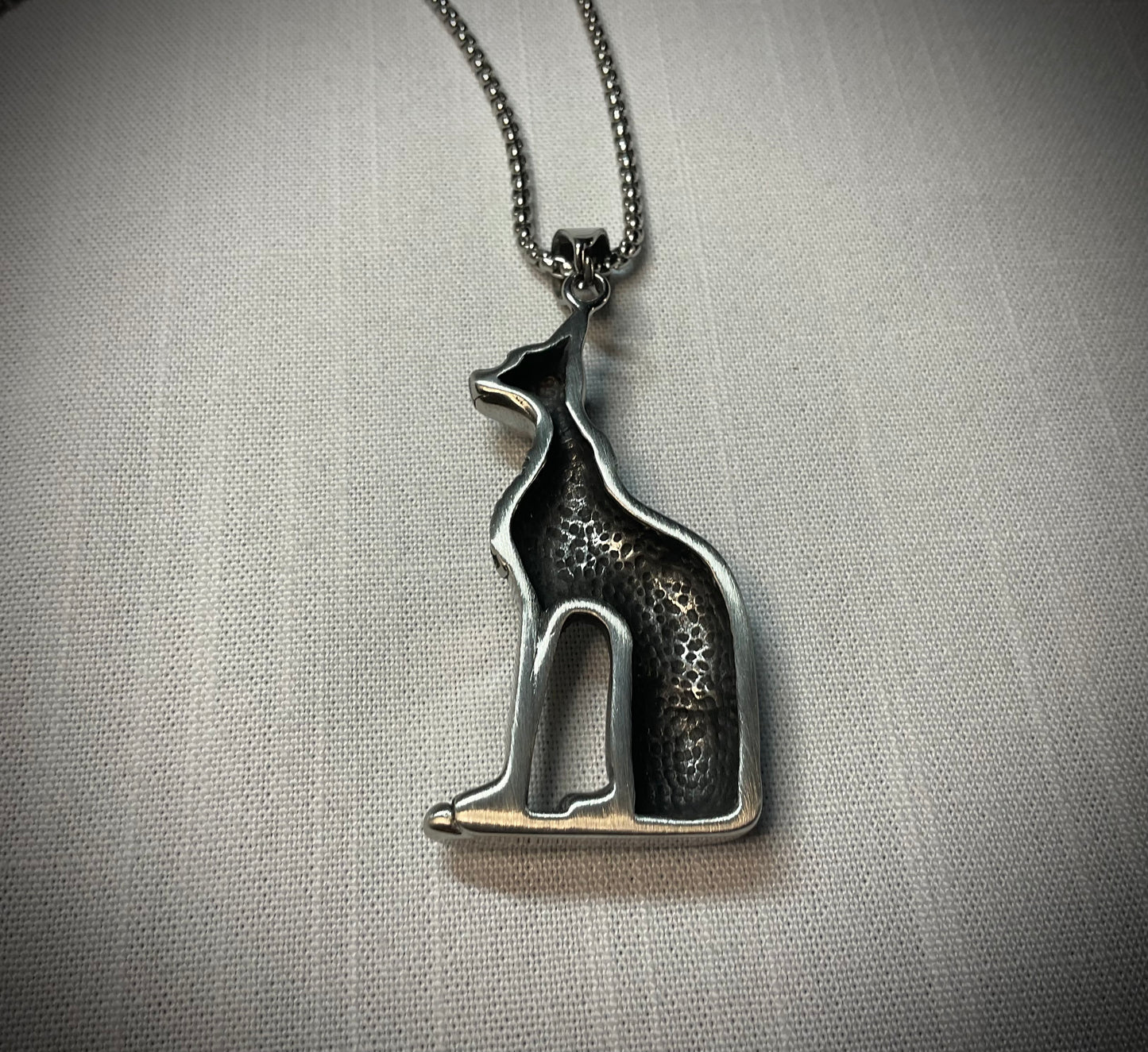 Bastet Steel Pendant on Stainless Steel Chain