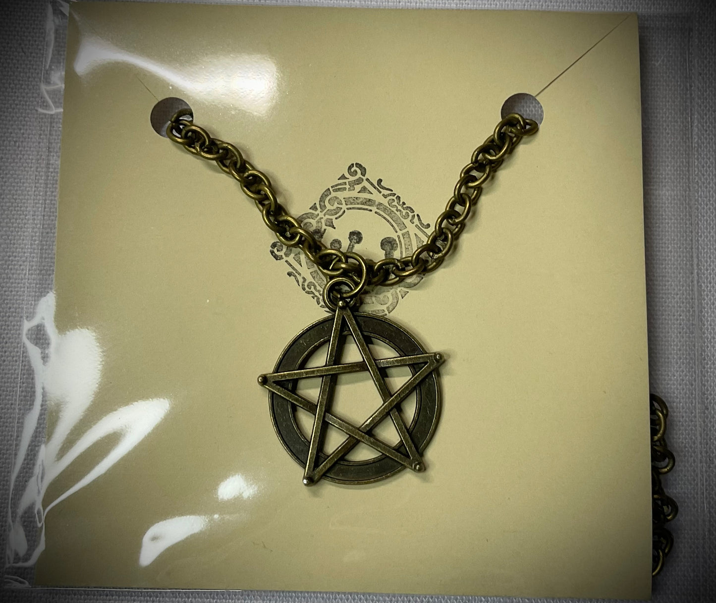 Pentagram Bronze Tone Charm Necklace