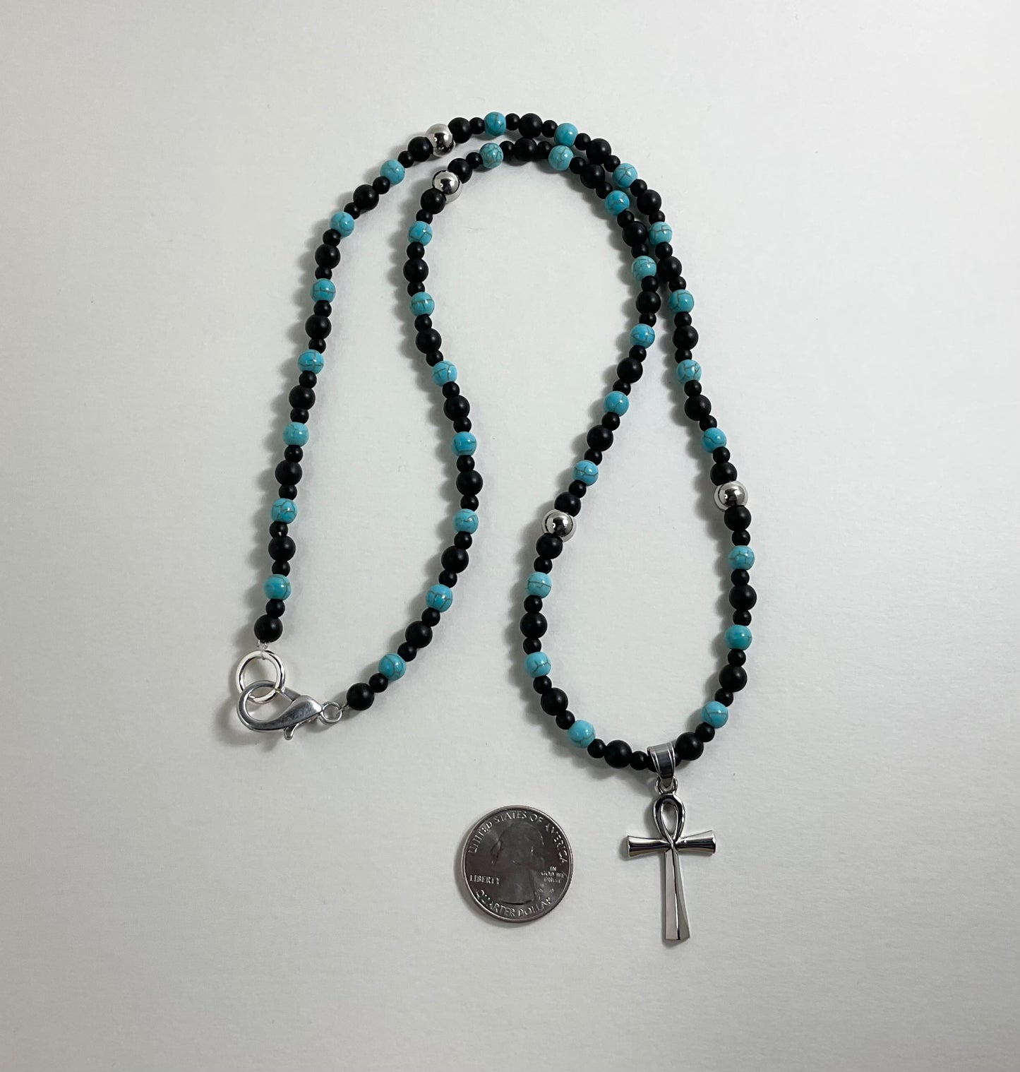 Ankh Necklace with Stainless Steel and Magnasite Accents