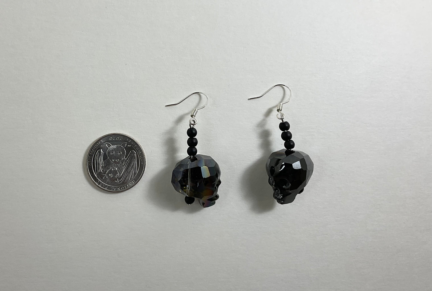 Faceted Black Glass Skull Earrings