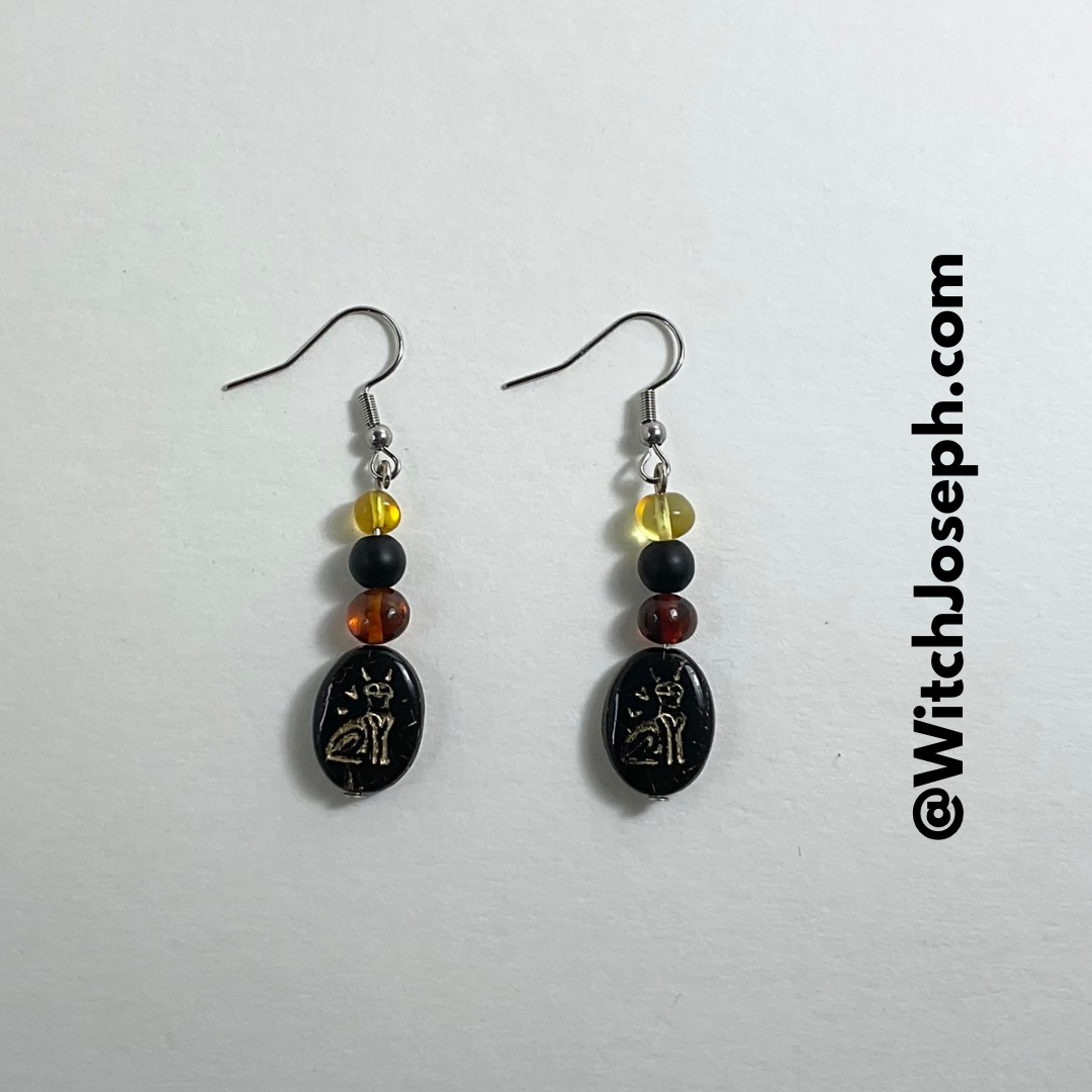 Bastet Earrings with Cat Glyph Bead