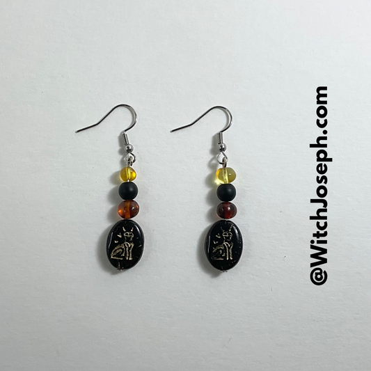 Bastet Earrings with Cat Glyph Bead