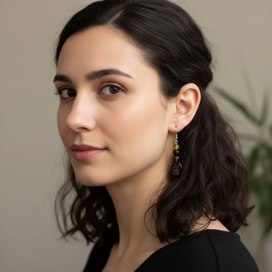 Bastet Earrings with Cat Glyph Bead
