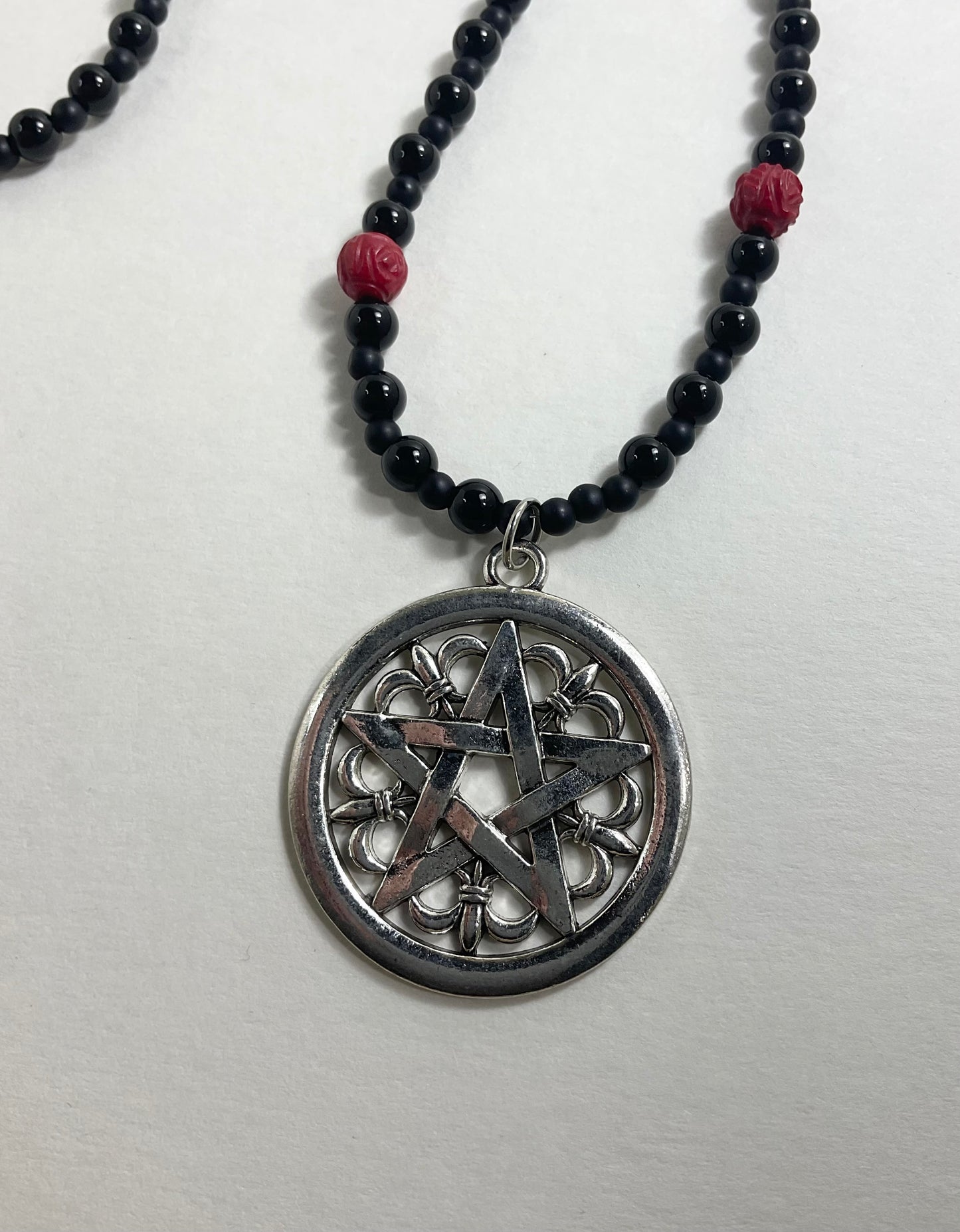 Pentacle With Red Coral Rose Beads