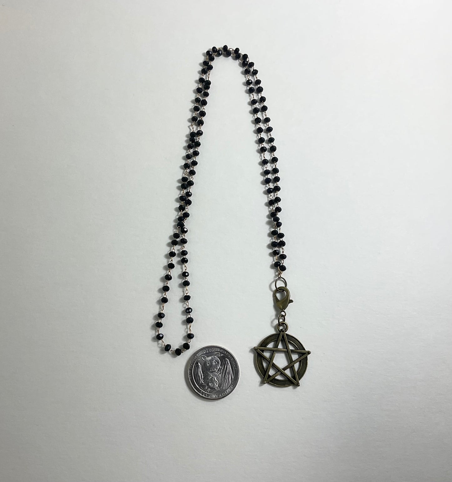 Bronze Tone Pentacle with Extended Points on Beaded Chain