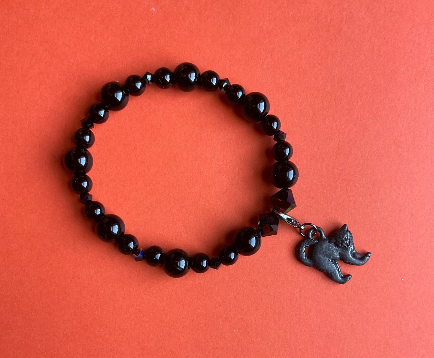 Black Cat Charm Stretch Bracelet