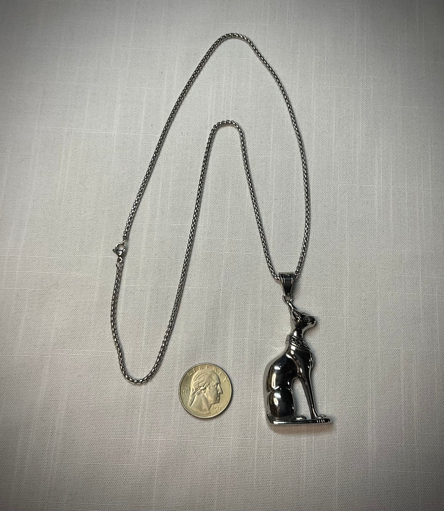 Bastet Steel Pendant on Stainless Steel Chain