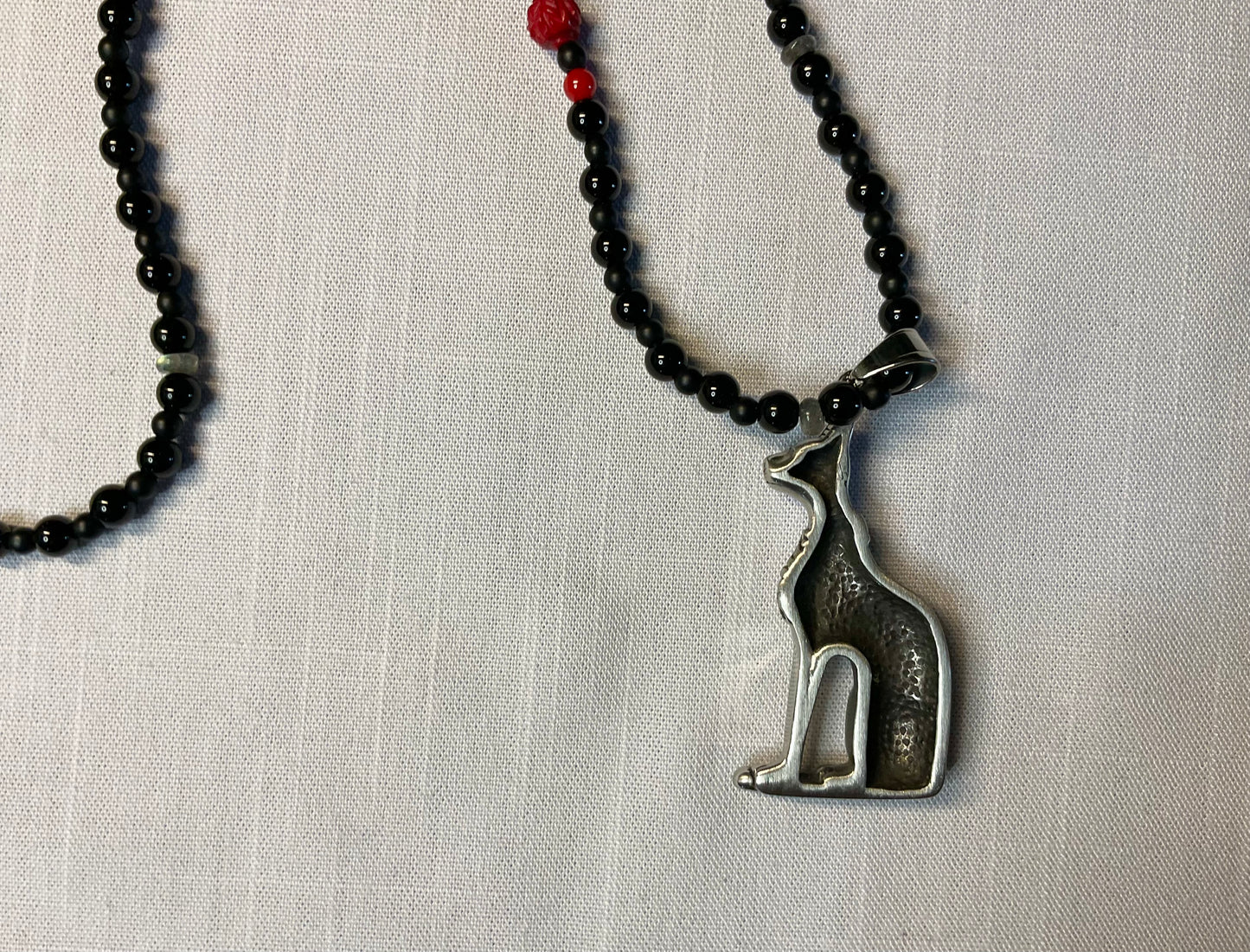 Red Coral Bastet Goddess Talisman Necklace