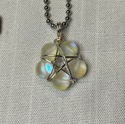 Mermaid Glass Wire Wrapped Pentagram Charm Necklace