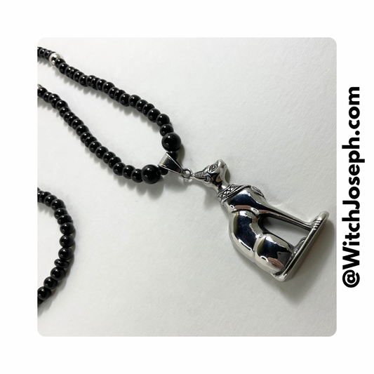 Bastet Goddess Talisman Necklace with Steel Accent Beads