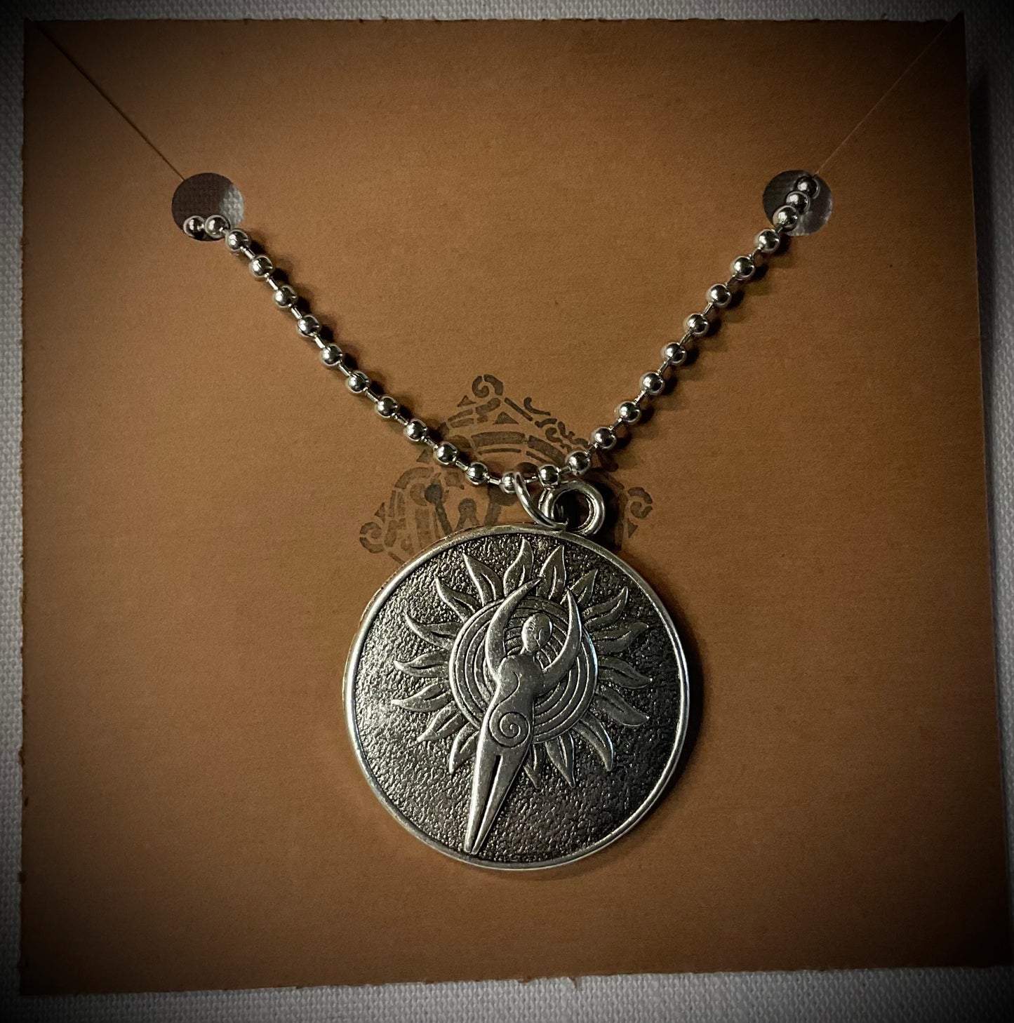 Solar Disc Goddess Charm Necklace