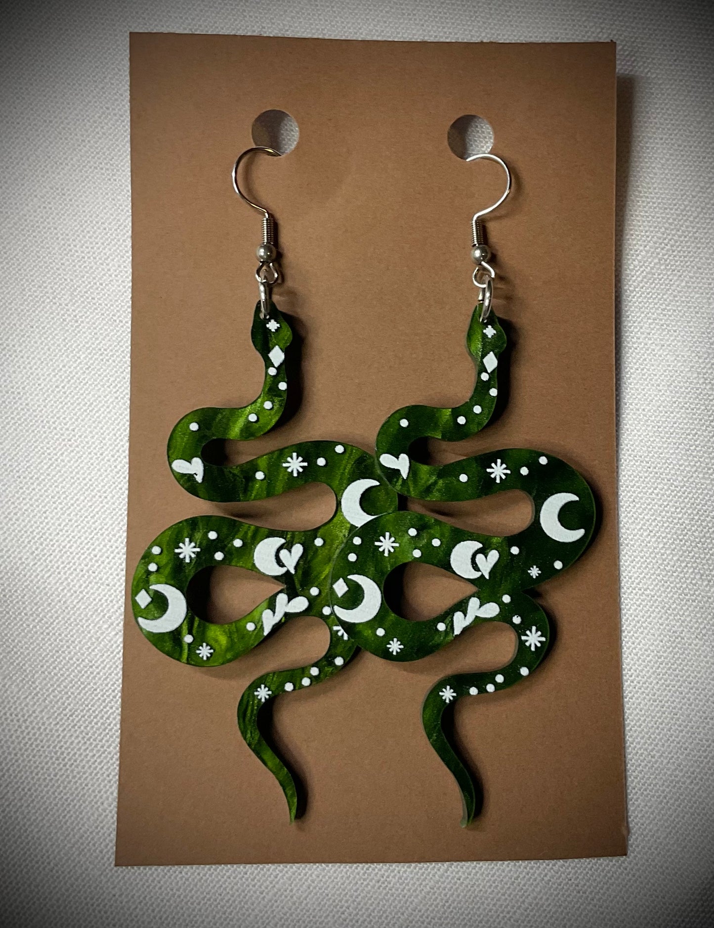 Green Snake Moon Earrings