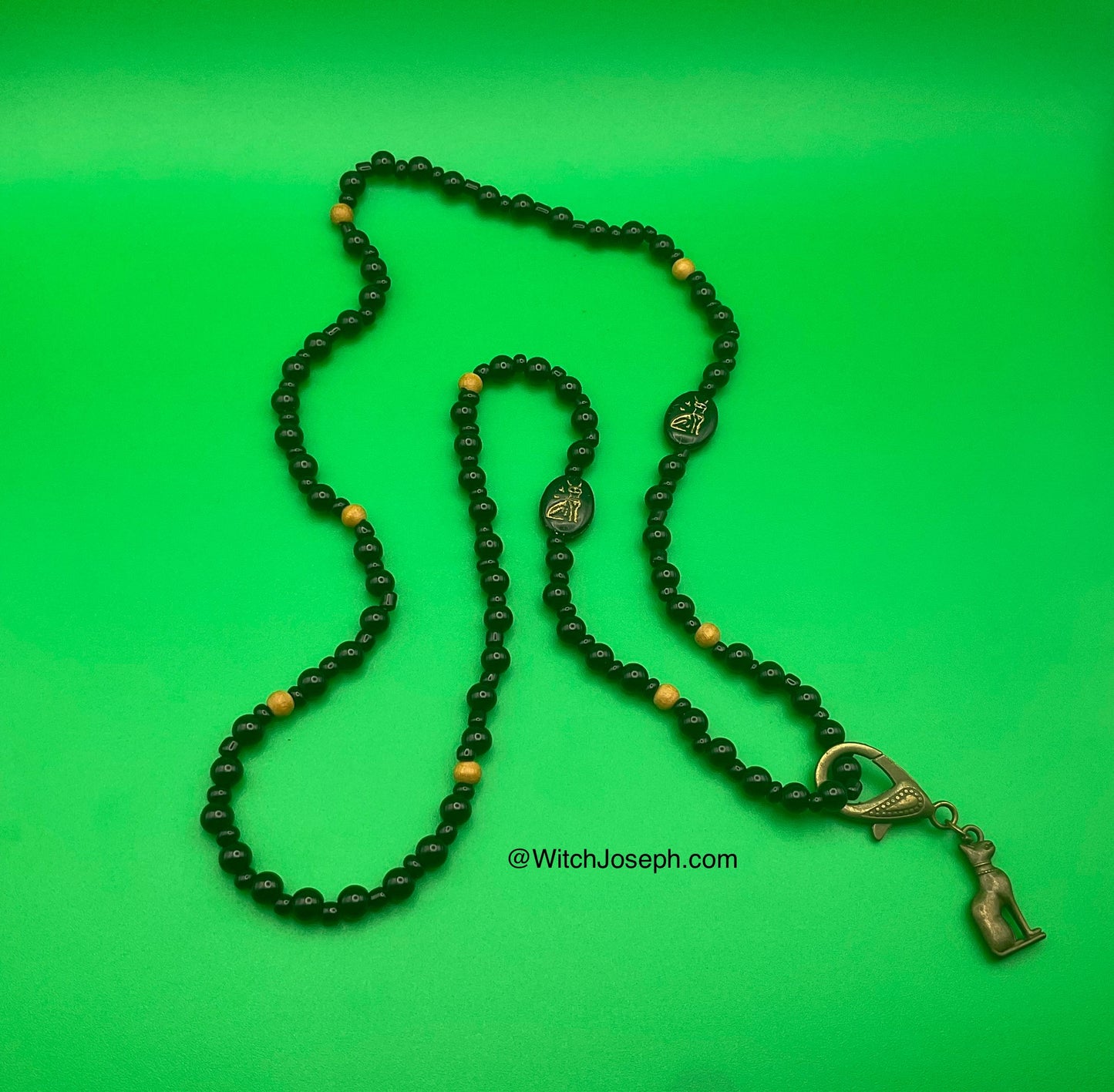 Bastet Talisman with Two Hieroglyphic Czech Beads