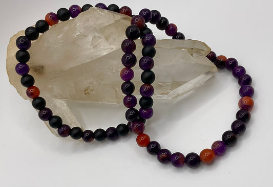 Black Purple and Orange Stretch Bracelet Set