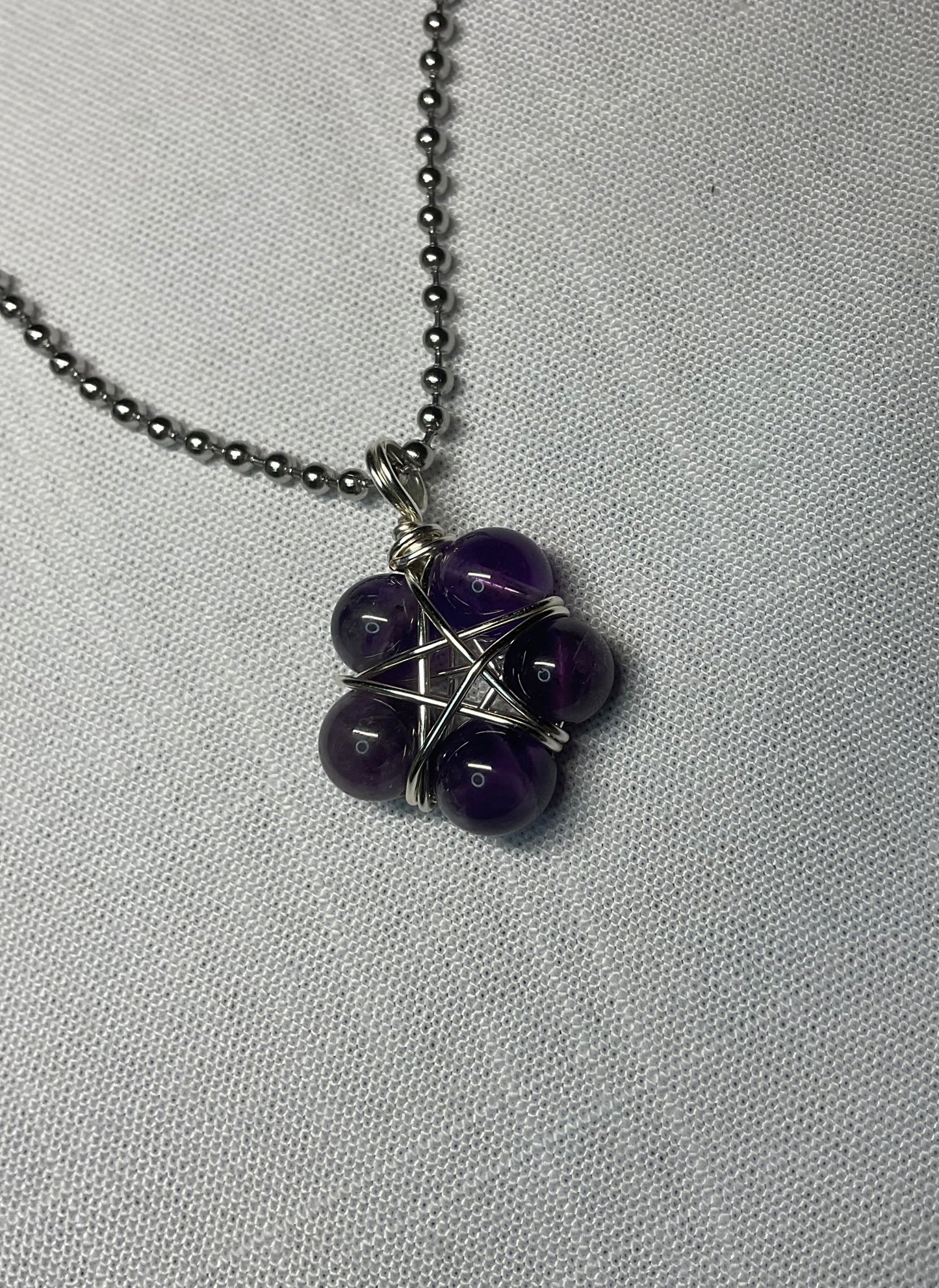 Amethyst Bead Wire Wrapped Pentagram Charm Necklace