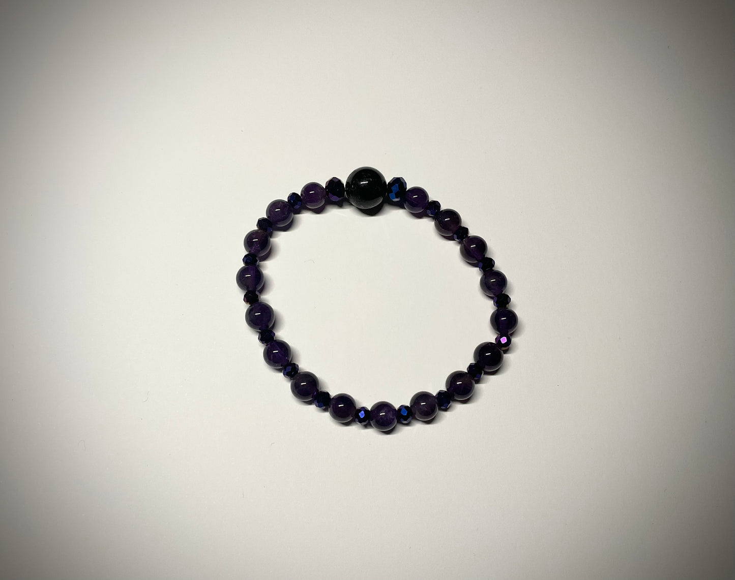 Amethyst Gemstone Stretch Bracelet with Black Tourmaline