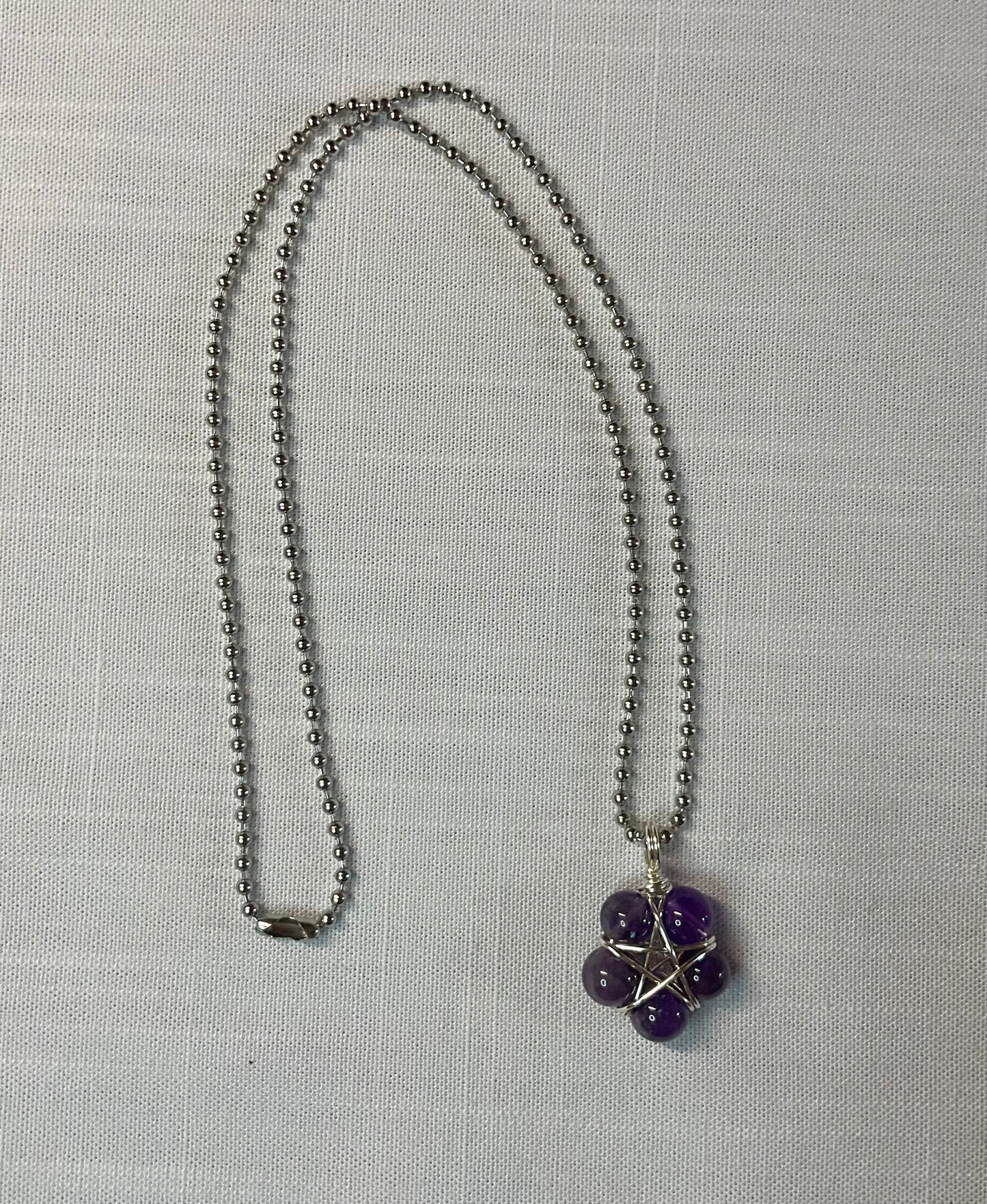 Amethyst Bead Wire Wrapped Pentagram Charm Necklace