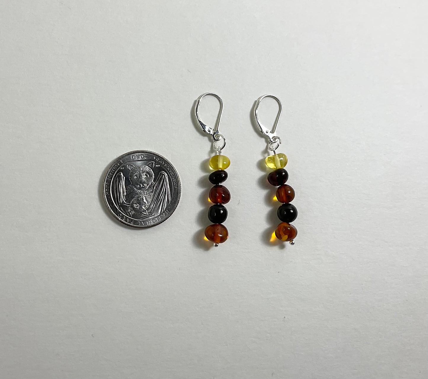 Amber and Jet Dangle Earrings in Sterling