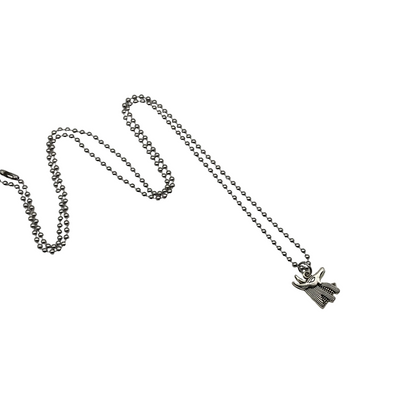 Silver necklace with a small Anubis bust charm pendant on a ball chain displayed on a white background