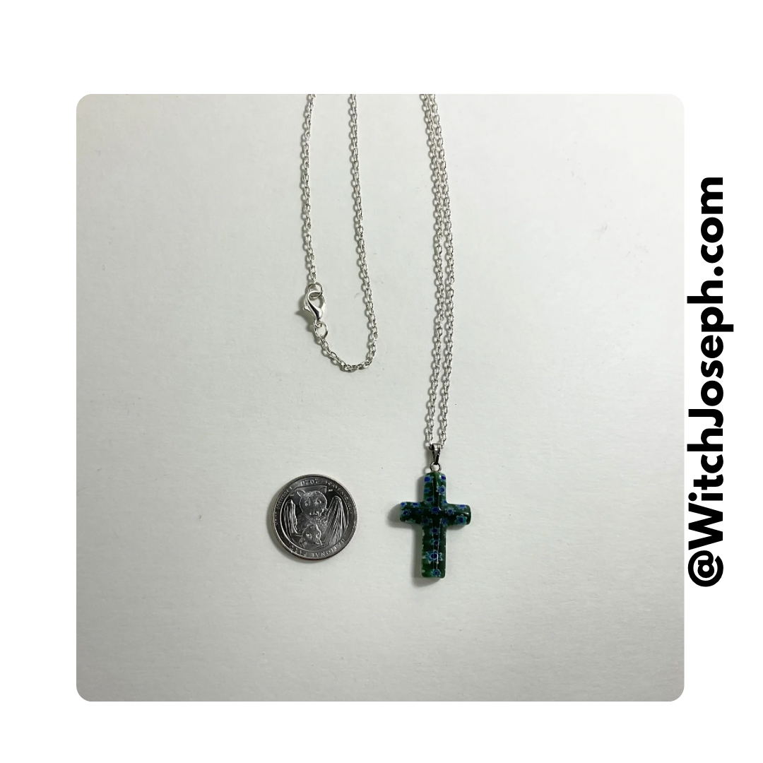 Green and Blue Floral Cross Necklace