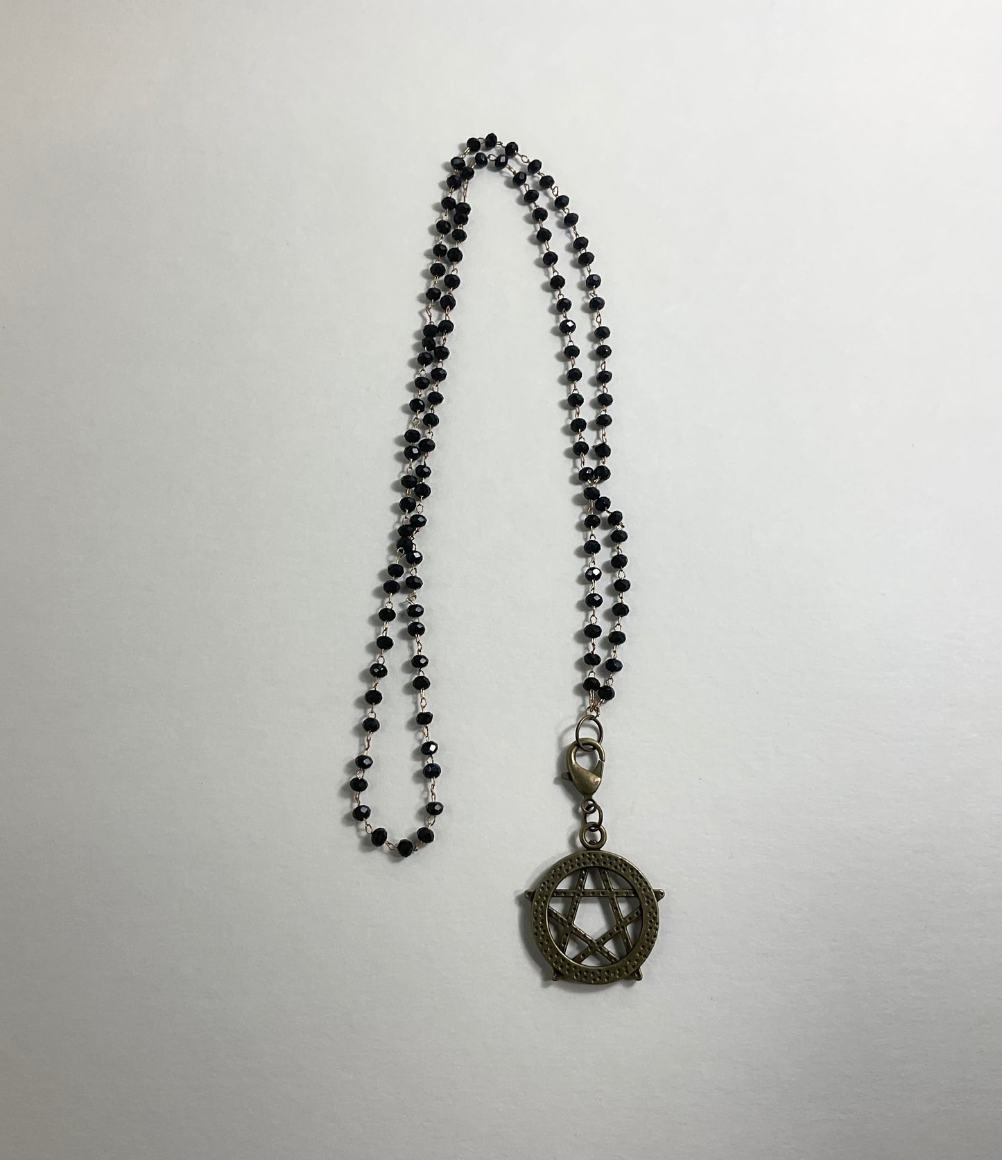 Bronze Tone Pentacle with Extended Points on Beaded Chain