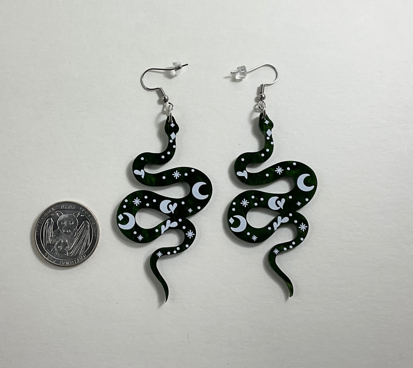 Green Snake Moon Earrings