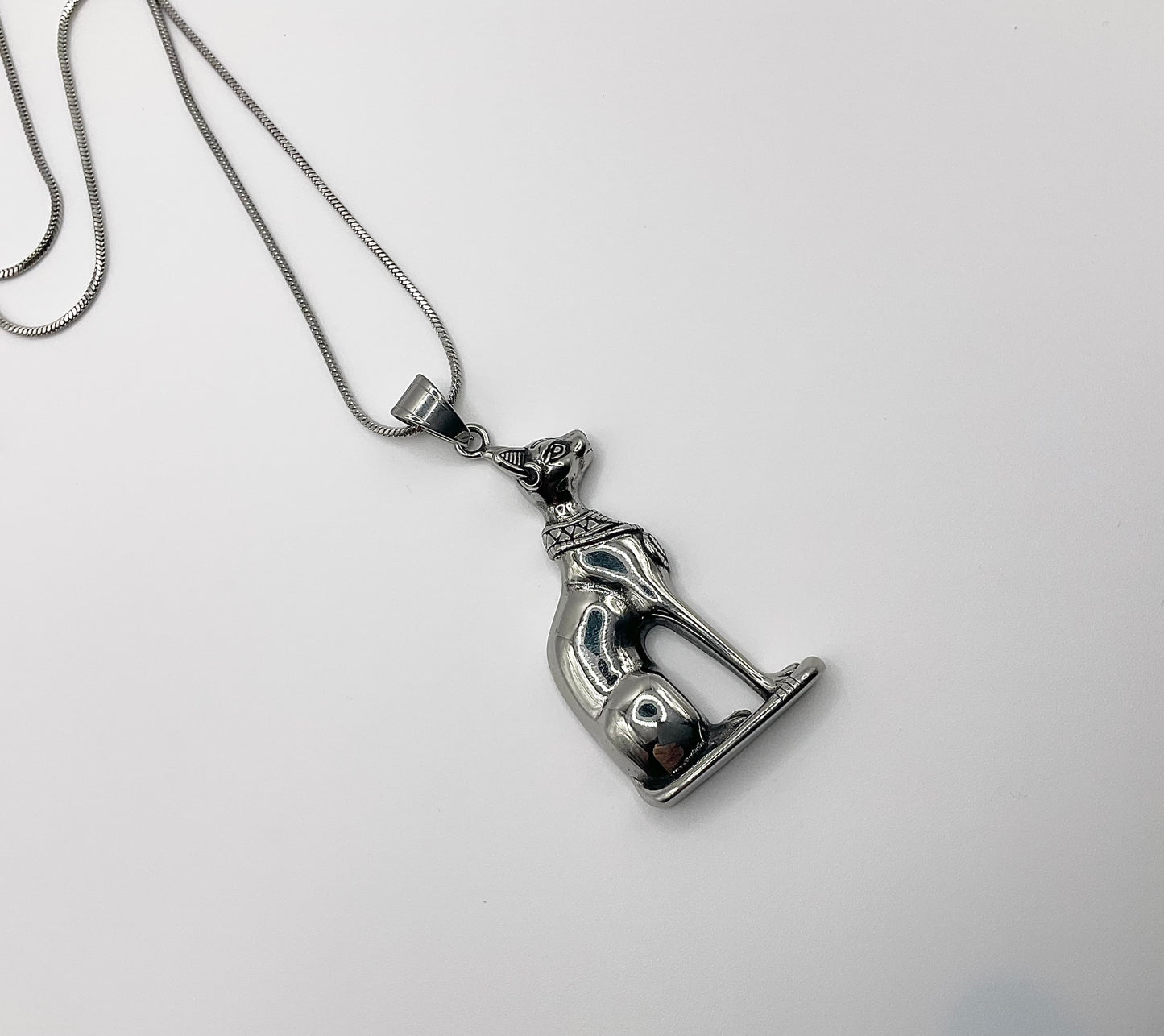 Bastet Steel Pendant on Stainless Steel Chain
