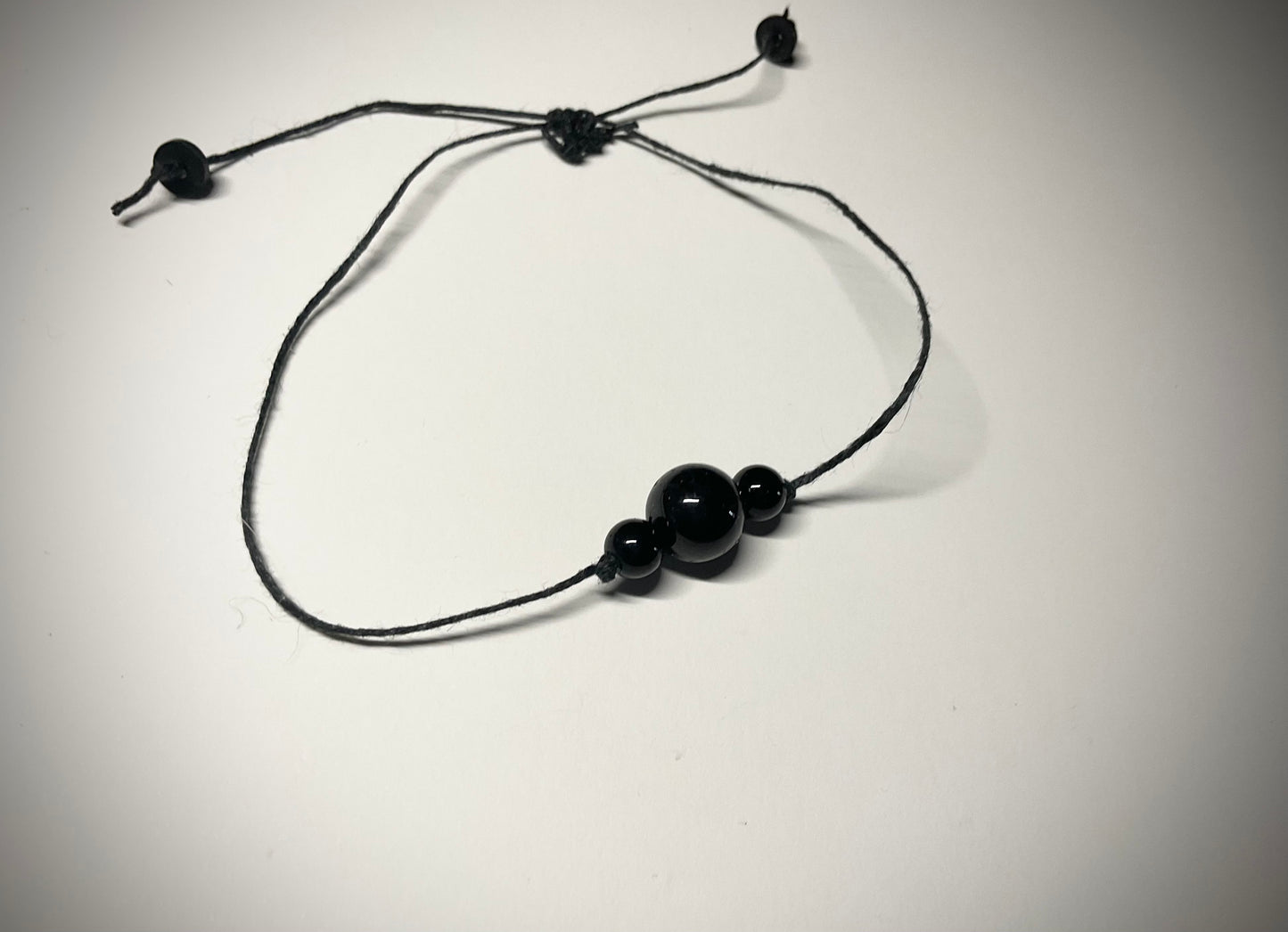 Black Tourmaline Bead Slip Knot Bracelet