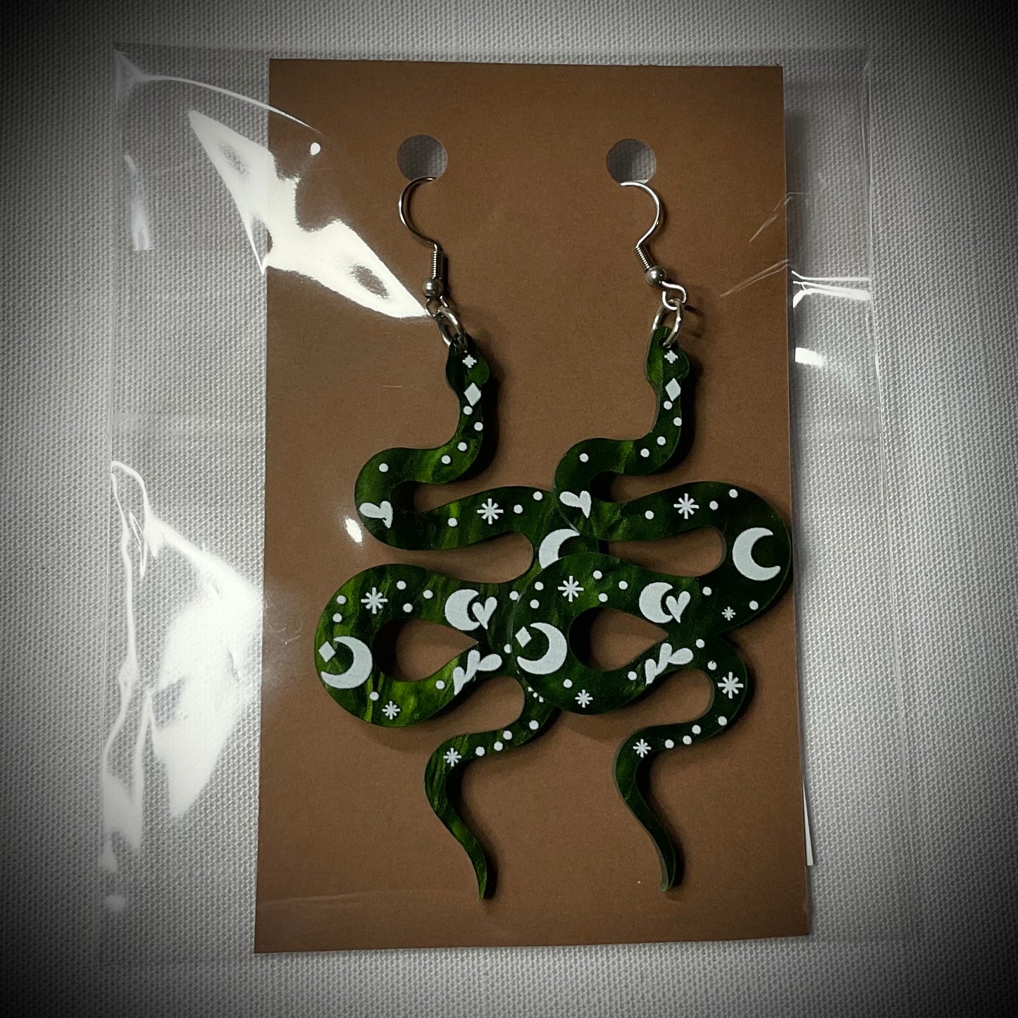 Green Snake Moon Earrings