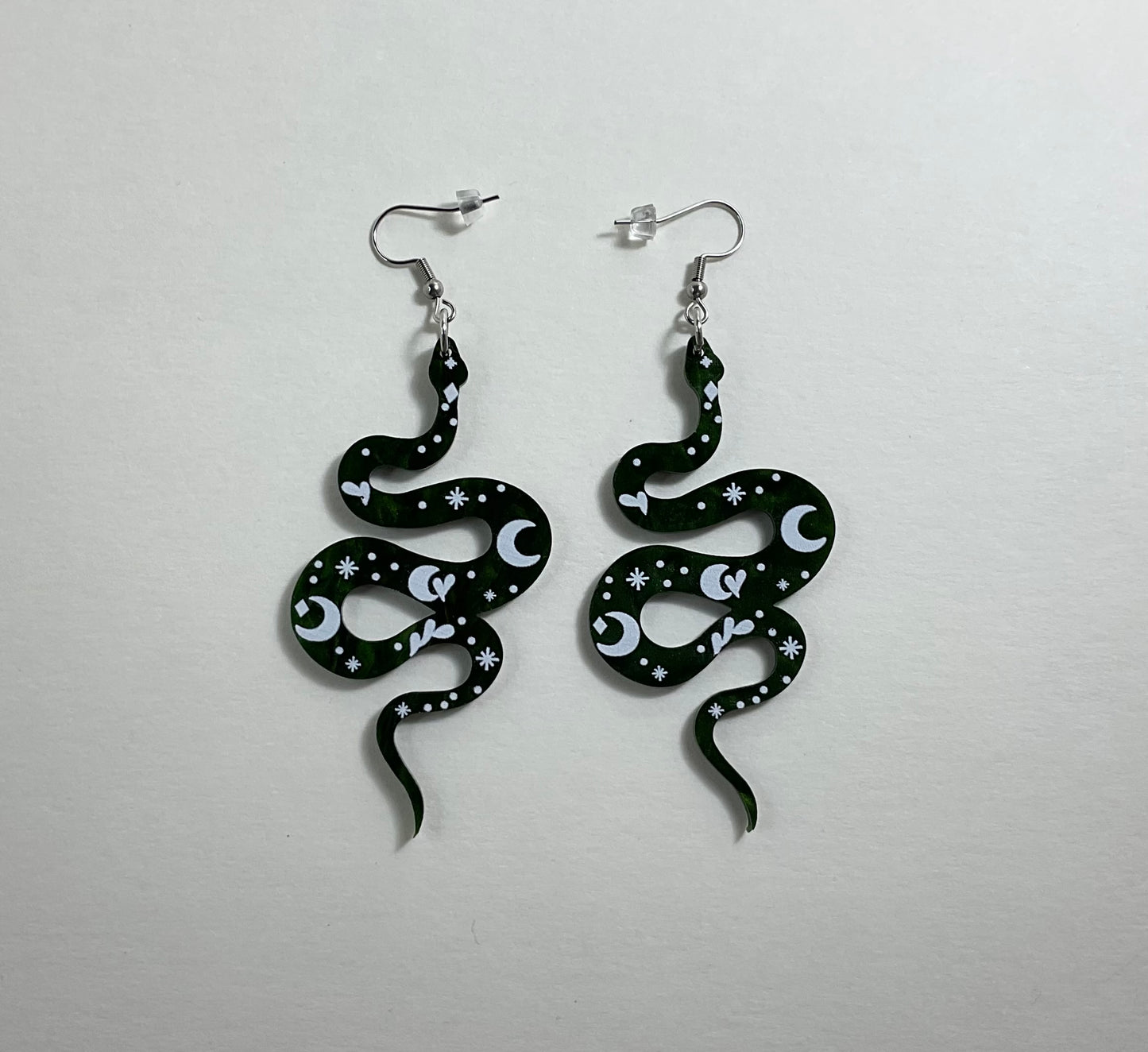 Green Snake Moon Earrings