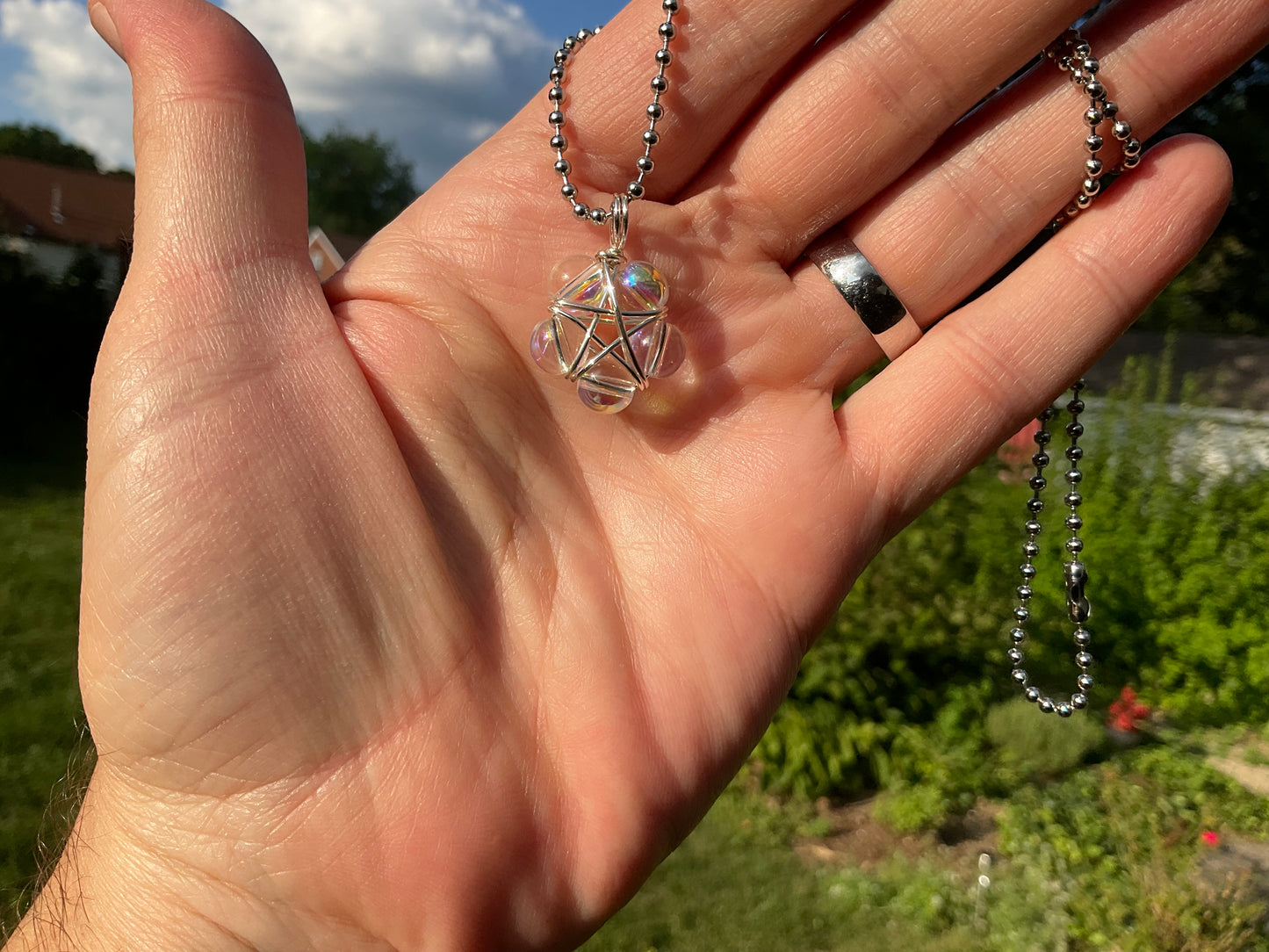 Bubble Glass Pentagram Charm Necklace