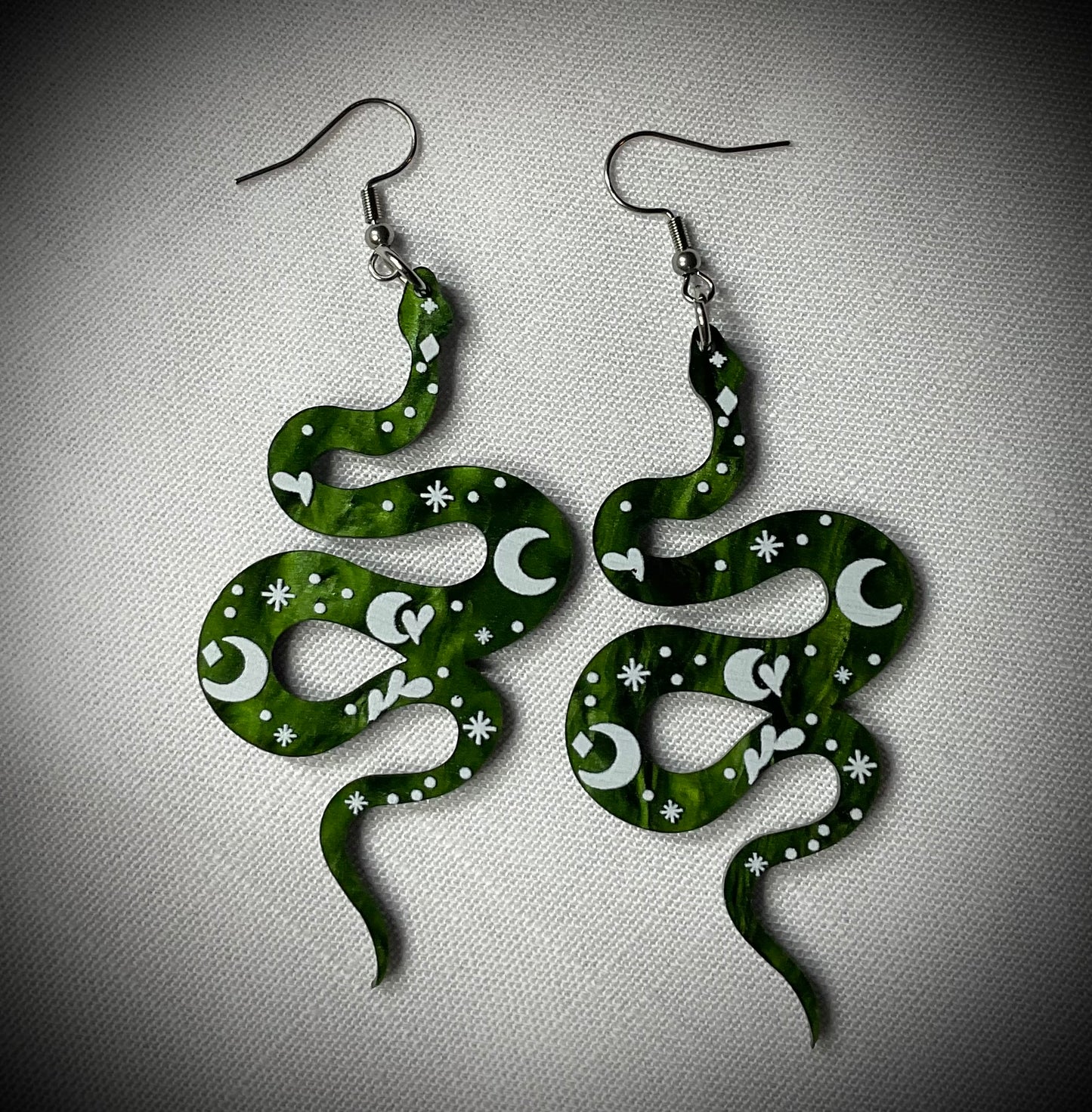 Green Snake Moon Earrings