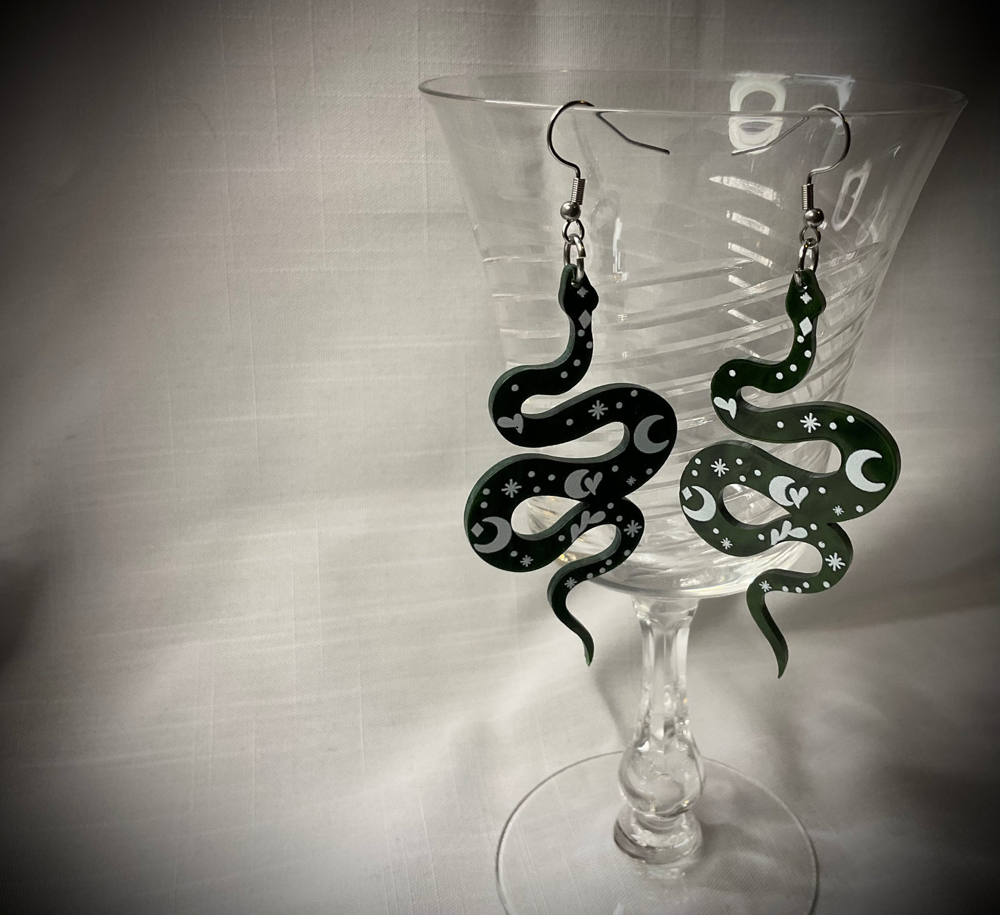 Green Snake Moon Earrings