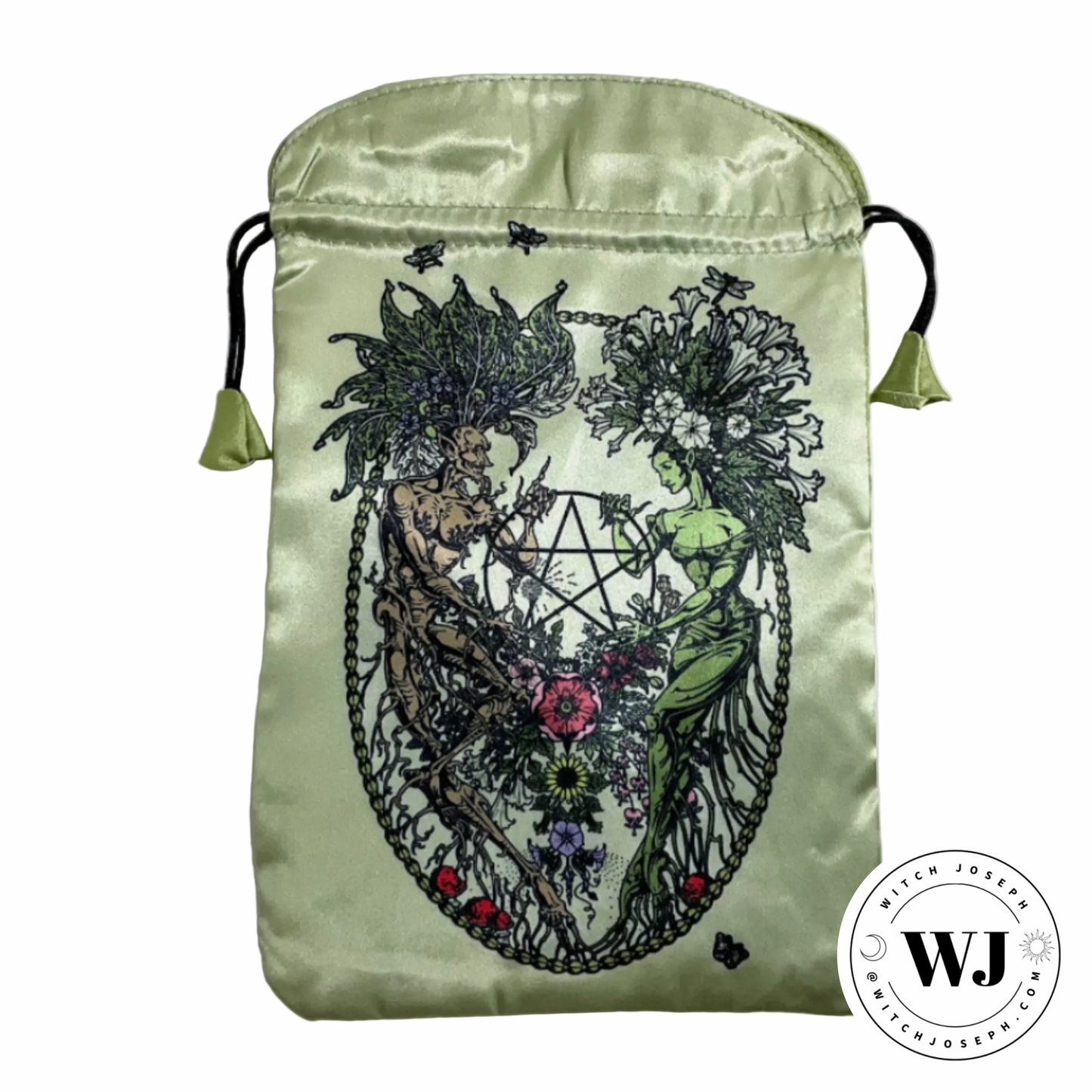 Botanical themed tarot bag displayed against a white background