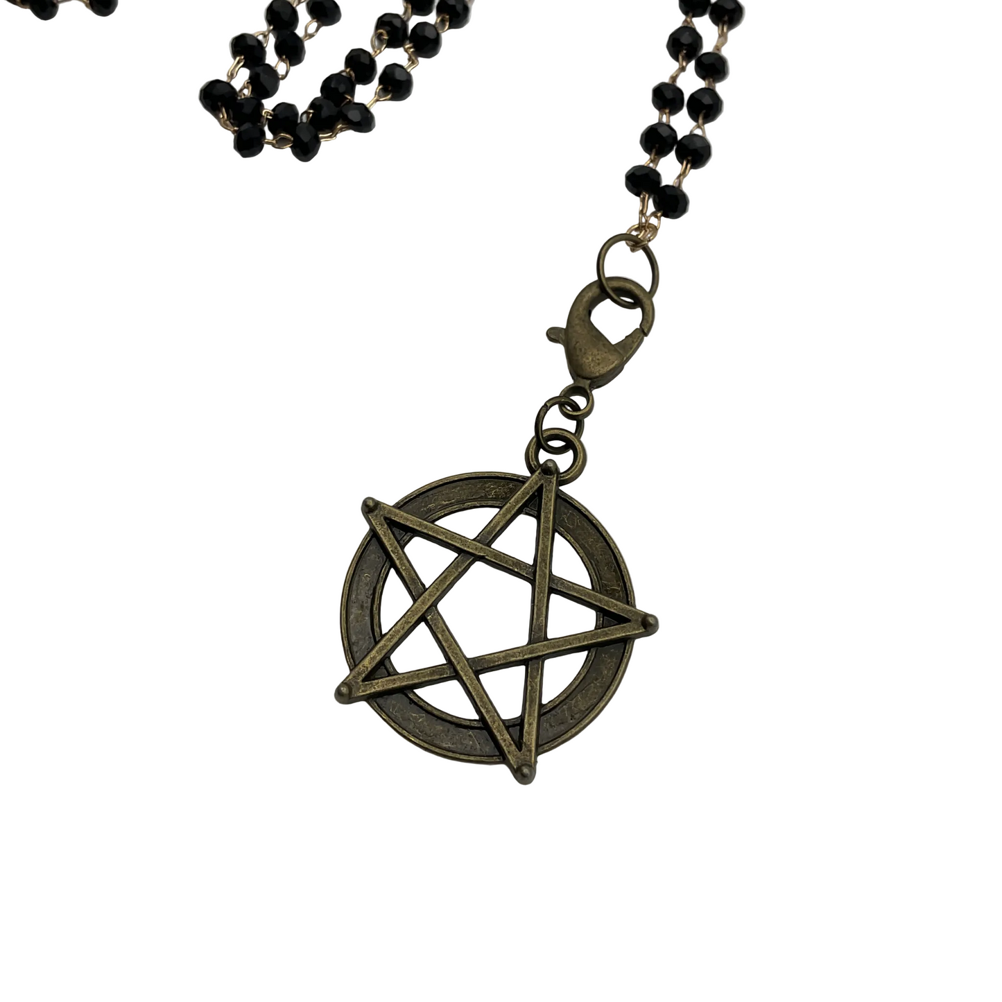 Sparkle bead Necklace with a pentagram pendant on a white background