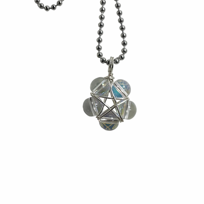 Ball Chain Necklace with a geometric Pentagram Bead wrap pendant on a white background