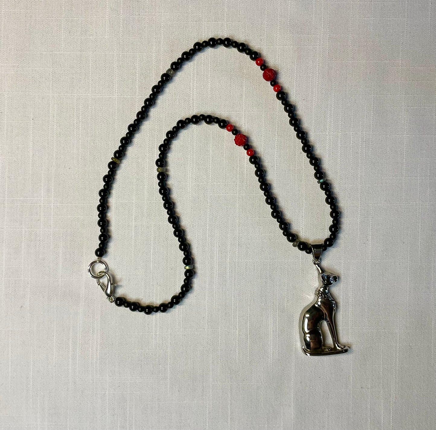 Red Coral Bastet Goddess Talisman Necklace