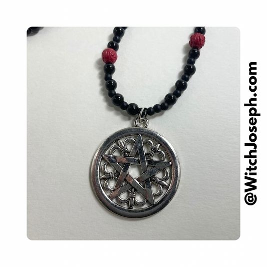 Pentacle With Red Coral Rose Beads