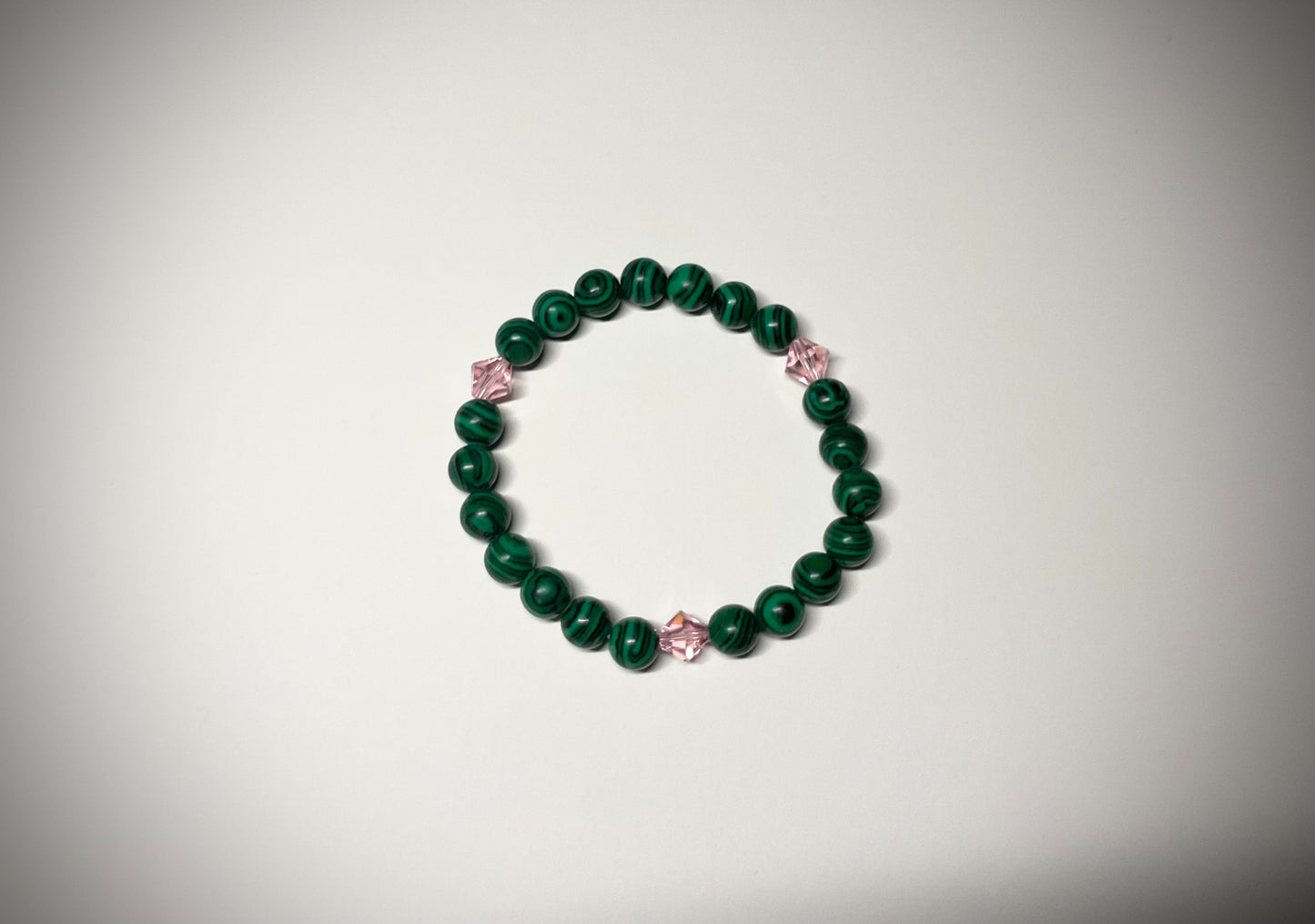 Malachite Stretch Bracelet with Pink Swarovski Crystal Accents