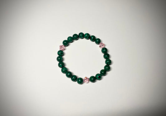 Malachite Stretch Bracelet with Pink Swarovski Crystal Accents