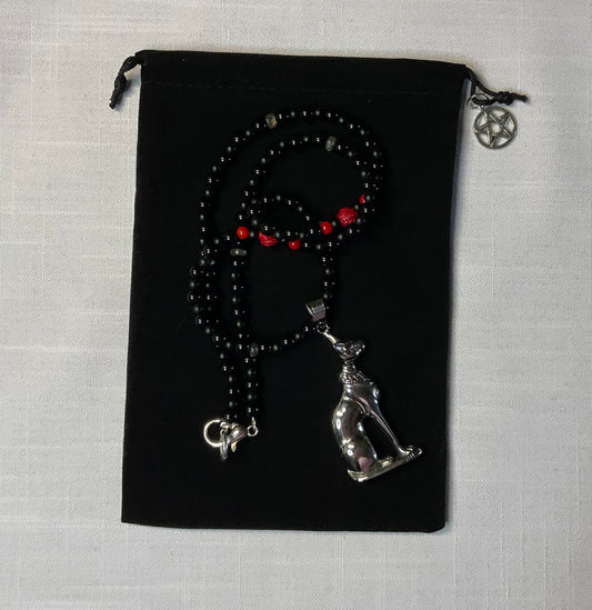 Red Coral Bastet Goddess Talisman Necklace