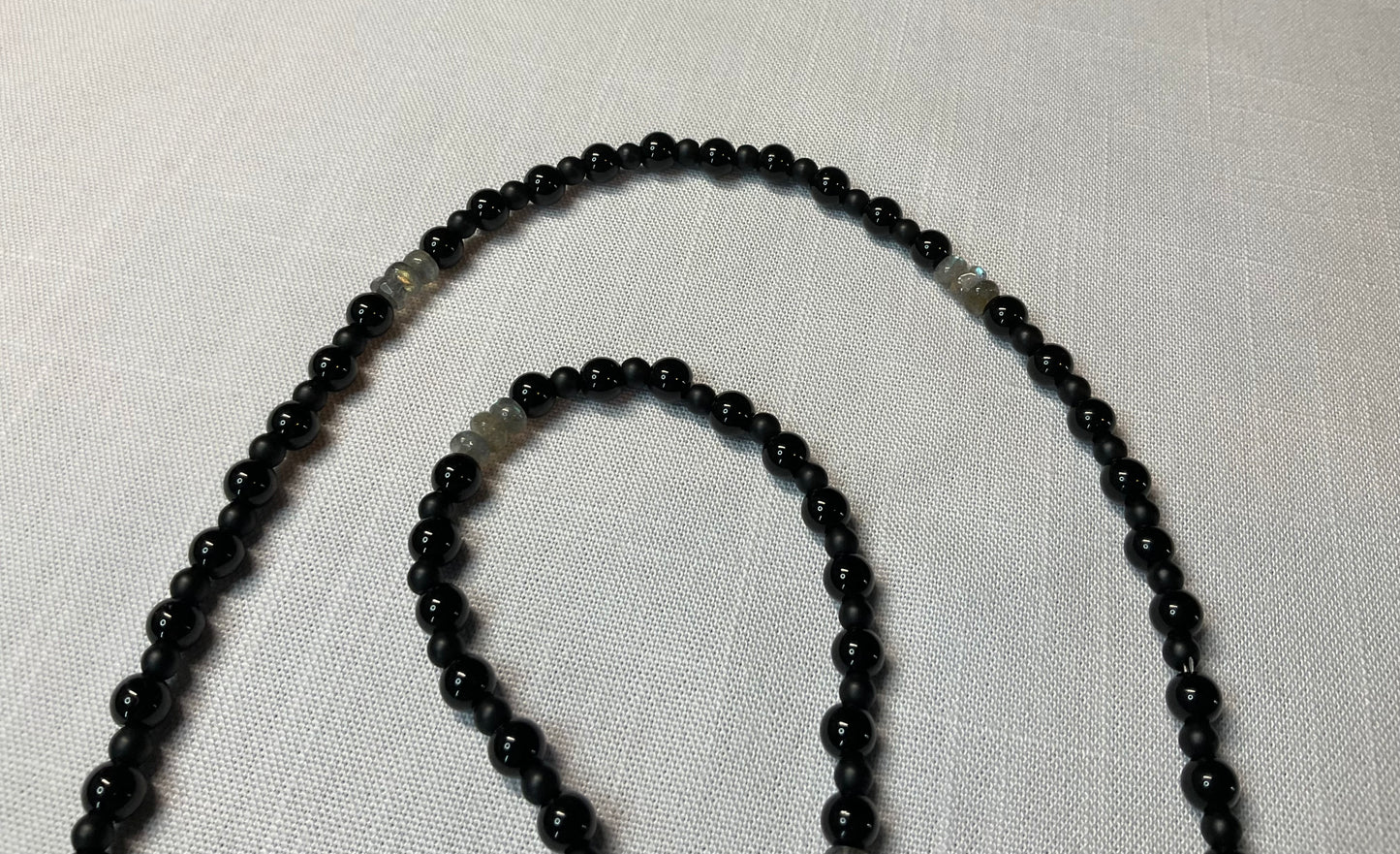 Pentacle Necklace with Labradorite and Black Beads