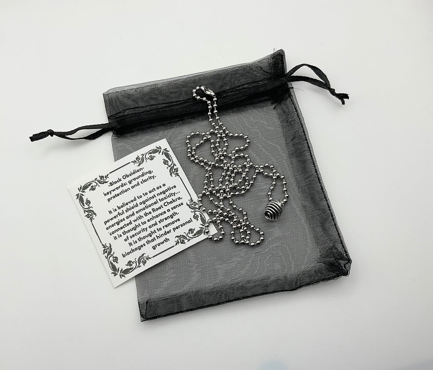 Black Obsidian Crystal Cage Charm Necklace