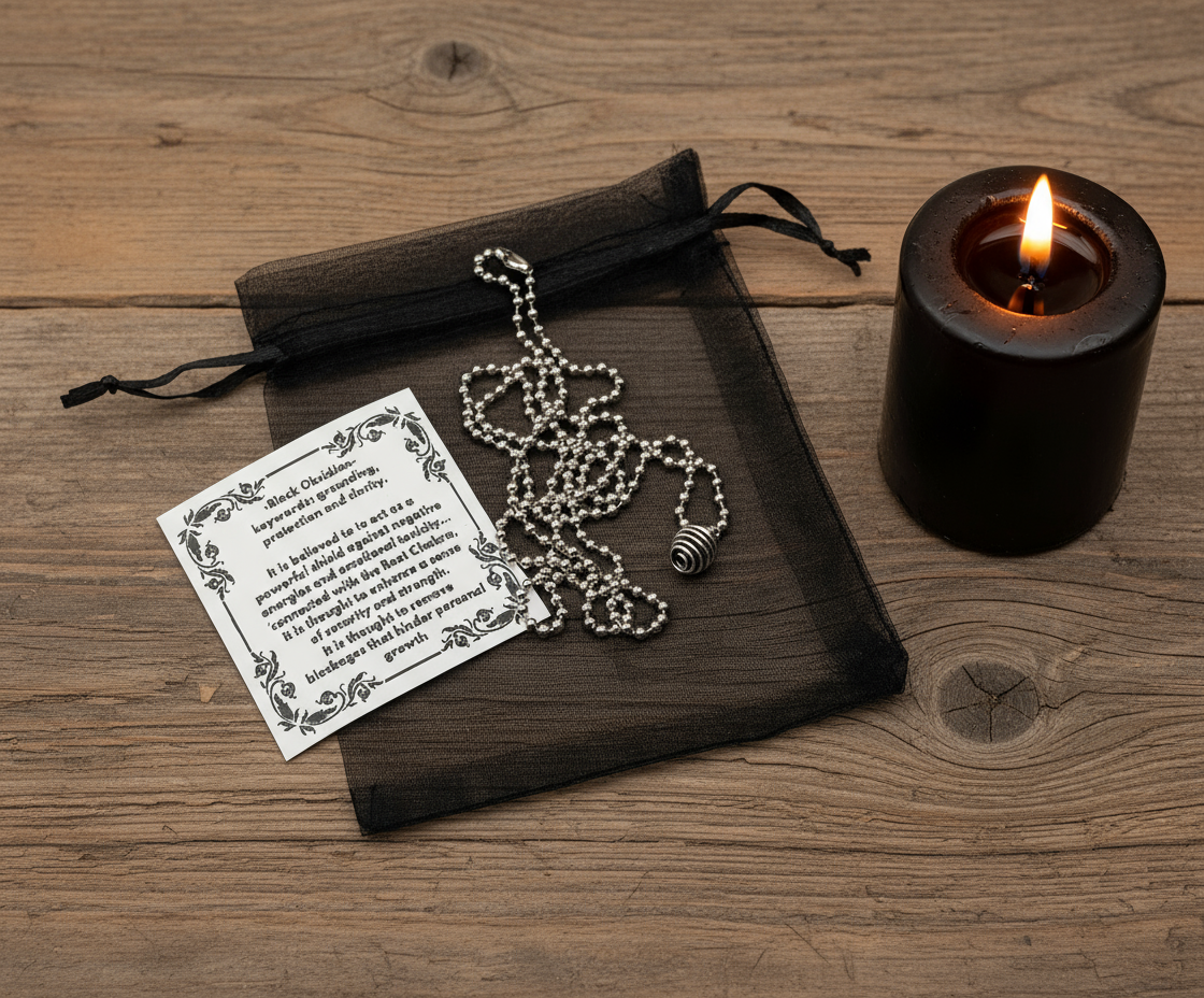 Black Obsidian Crystal Cage Charm Necklace