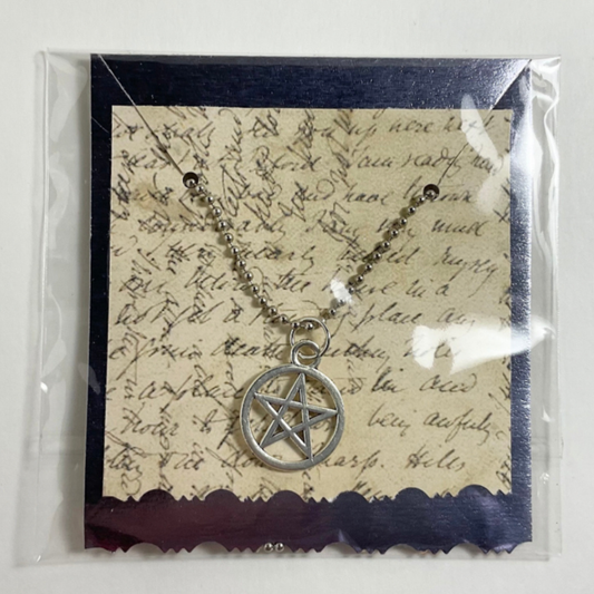 Silver Tone Pentacle Charm Necklace