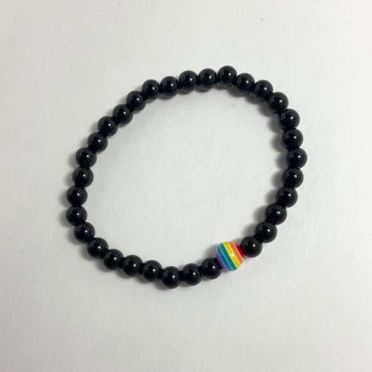Black Stretch Bracelet with Rainbow Focal