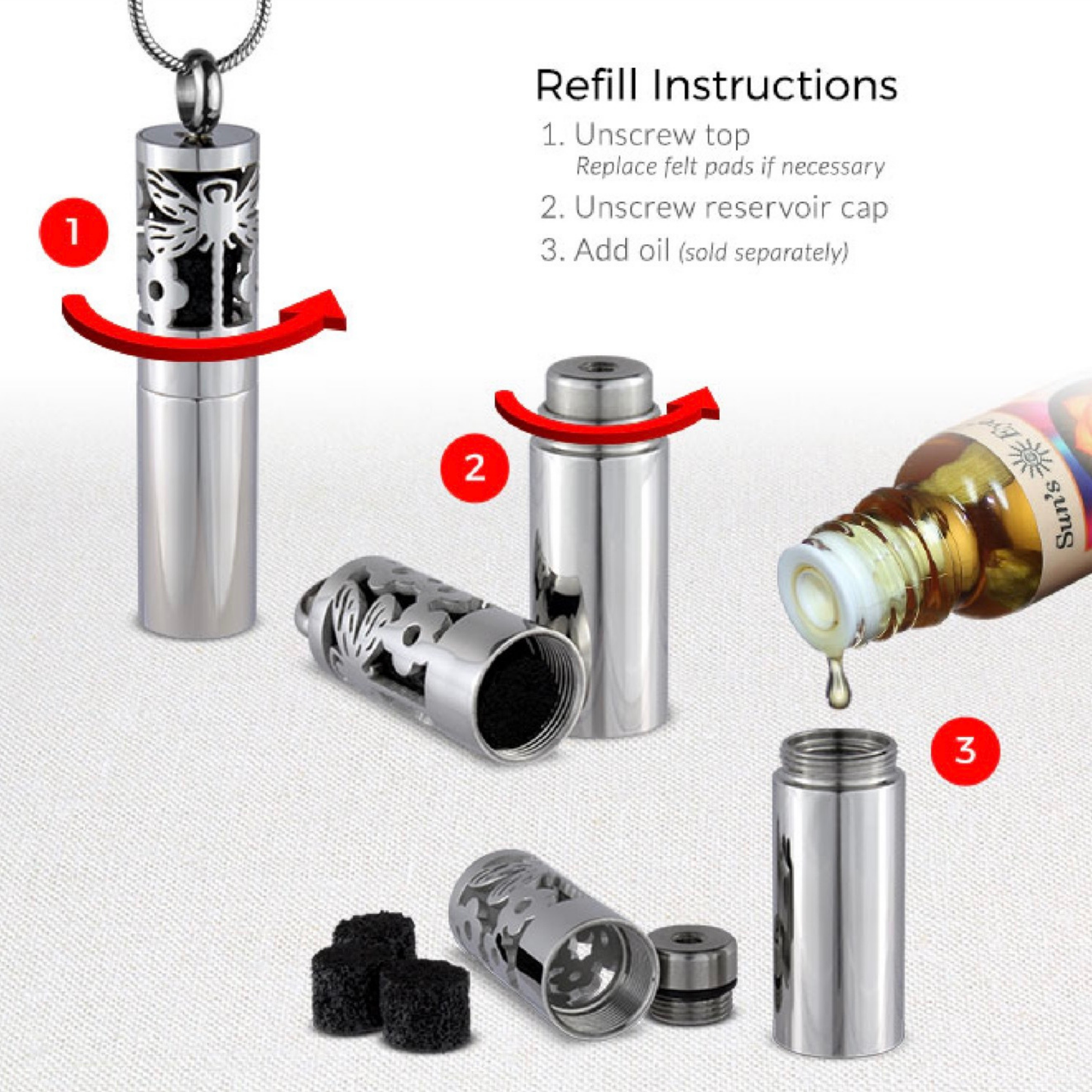 A photo showing the cat Pendulum aromatherapy locket being loaded with frangrance.